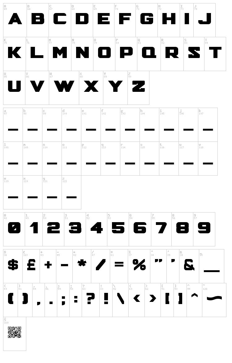 Hunter Squared font map